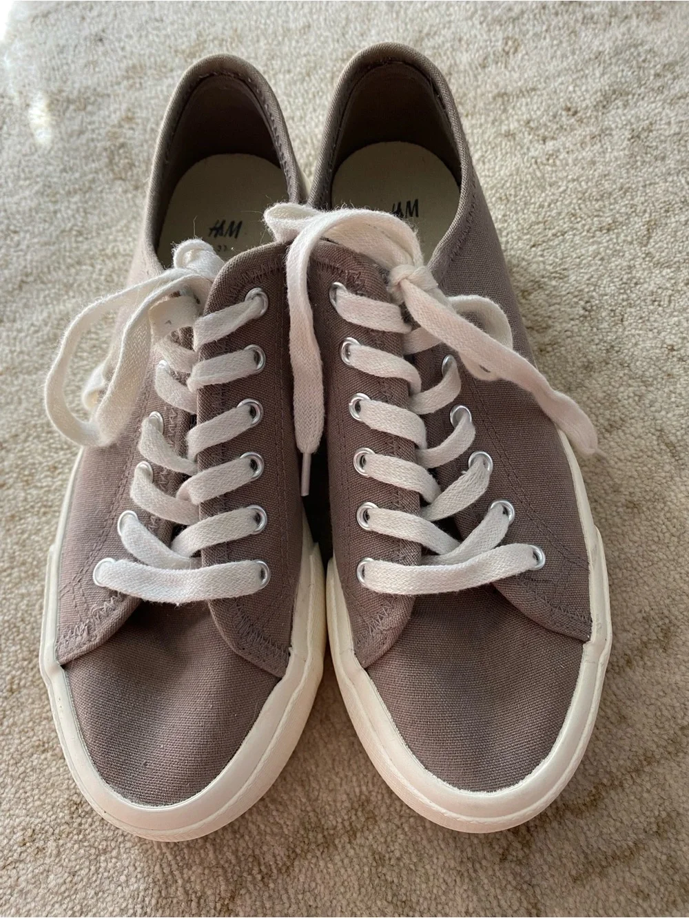 H&M Taupe Canvas Platform Sneakers with White Laces